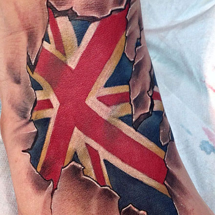 British Flag Skin Tear Tattoo