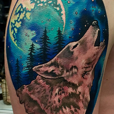 Wolf and Moon Tattoo